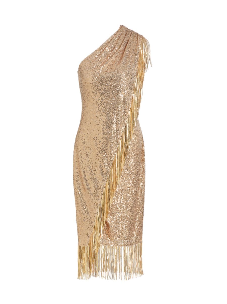 Fringe-Trim Sequined Cocktail Dress | Saks Fifth Avenue