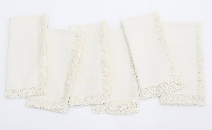 PurpleEssences Beige Cloth Napkins with Fringes, 100% Cotton Fall Thanksgiving Table Cloth Napkin... | Amazon (US)