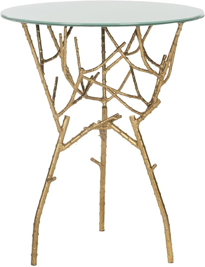 Safavieh FOX2520A-Parent Home Collection Tara Branched Glass Top Accent Table, 5' Round, Gold/Whi... | Amazon (US)