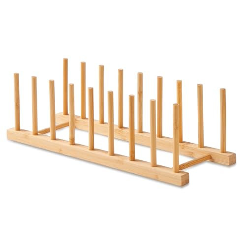 NOVAYEAH Bamboo Wooden Dish Rack-Plate Pot Lid Cutting Board Organizer Holder Rack for Cabinet-Kitchen Cabinet Organizer for Dish, Pots, Lids, Bowls, Bottles, Books, and Puzzle | Amazon (US)