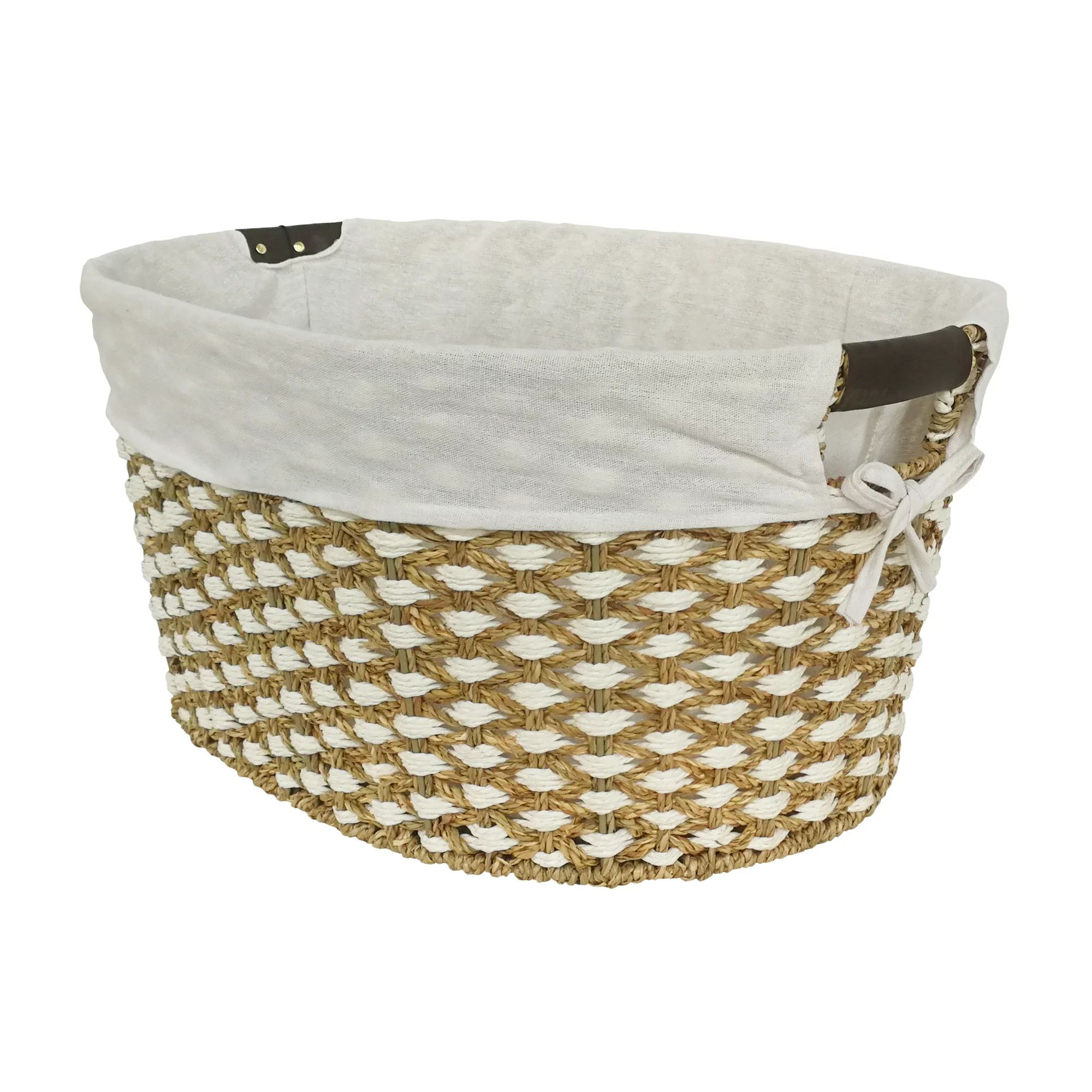 Better Homes & Gardens Seagrass Laundry Basket- Natural and White | Walmart (US)