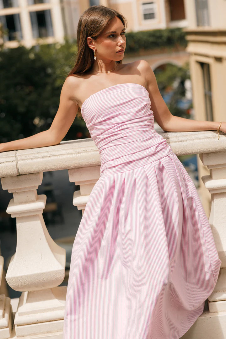 Avalee Strapless Maxi Dress - Pink Stripe | Petal & Pup (US)