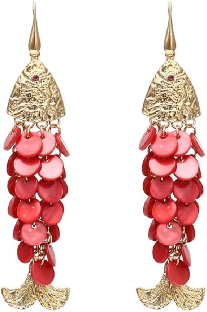 Fish Earrings for Women, Cute Animal Fishbone Tassel Earrings for Womens, Handmade Braided Shell ... | Amazon (US)