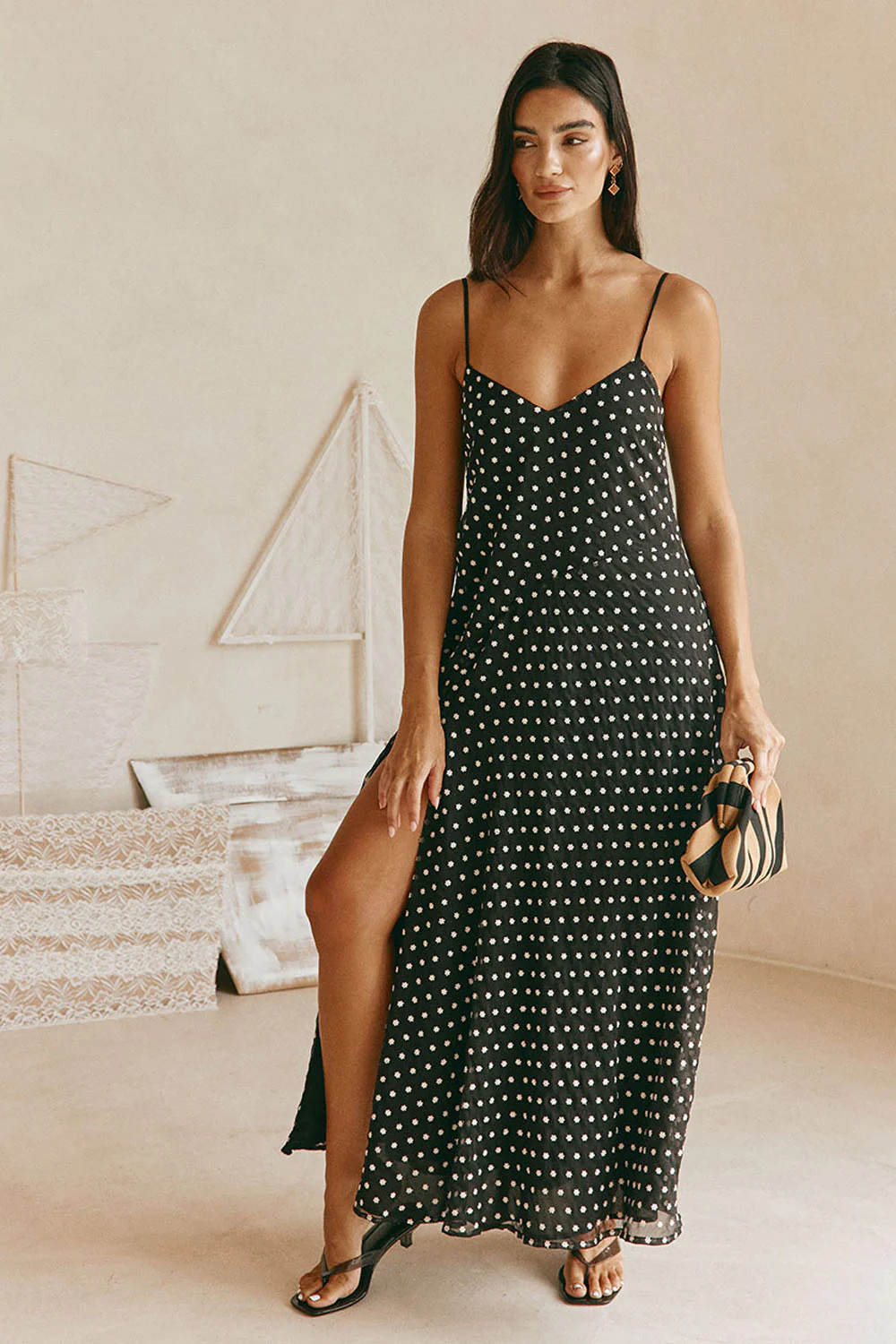 Black and White Floral Embroidery Maxi Orlia Dress | Sabo Skirt US