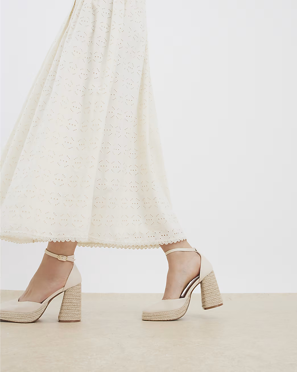 Cream Raffia Platform Block Heeled Shoes | River Island UK & IE