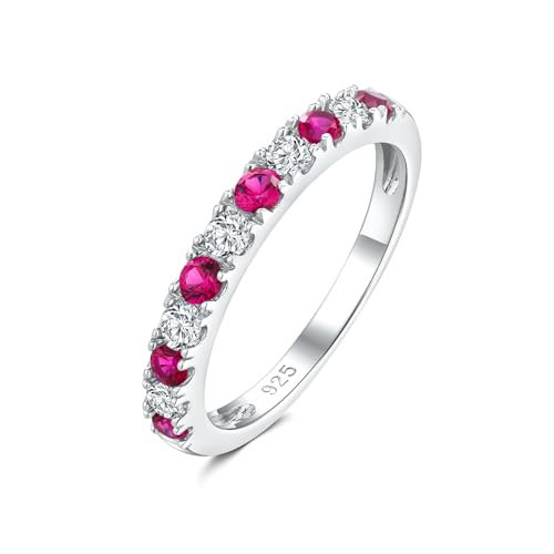 DAYBAYDAY Ruby Ring Women's Eternity Rings 925 Sterling Silver Cubic Zirconia Ruby Wedding Band Stackable July Birthtone Ring Size 8 | Amazon (US)