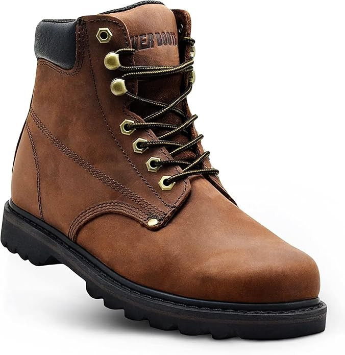 Work Boots for Men Soft Toe – 6inch Leather Boots for Construction Rubber Sole Working botas de... | Amazon (US)
