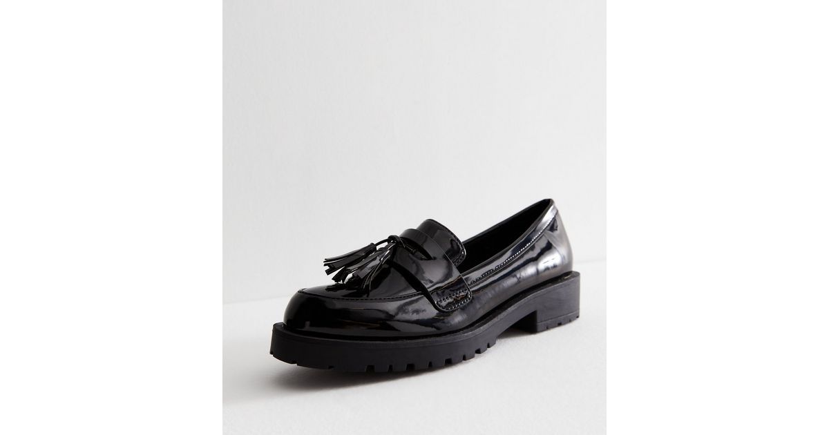 Black Patent Tassel Chunky Loafers | New Look | New Look (UK)