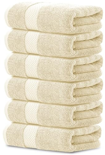 White Classic Luxury Beige Hand Towels - Soft 100% Turkish Cotton | Highly Absorbent Hotel spa Bathroom Towel Collection | 16x30 Inch | Set of 6 | Amazon (US)