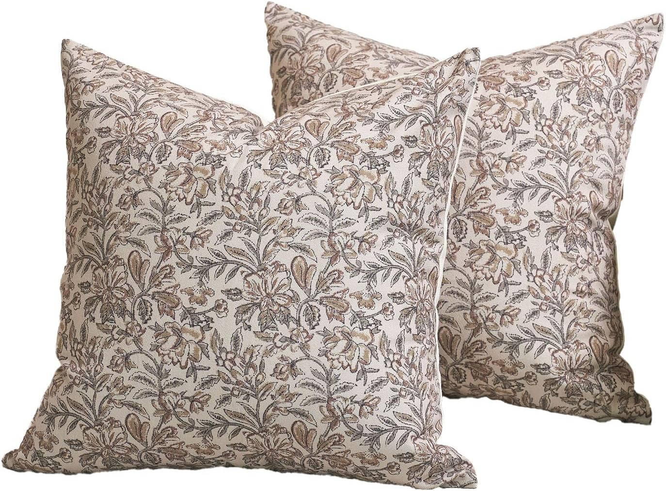 Amor Virisso Floral Throw Pillow Covers 20x20 Set of 2 Vintage Block Print Pillow Covers Decorati... | Amazon (US)