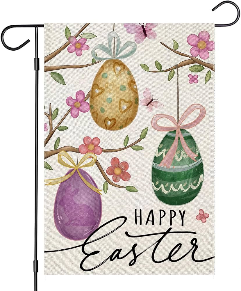 Happy Easter Garden Flags for Outside, Watercolor Easter Eggs with Flowers Branches Yard Decorati... | Amazon (US)