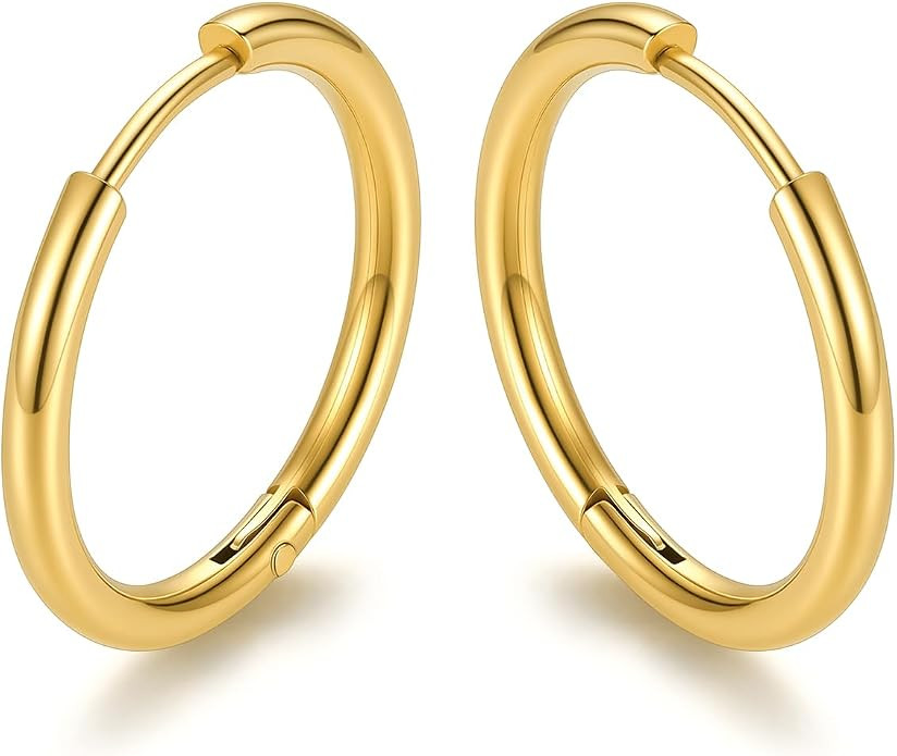 KeyStyle Small Hoop Earring for Women,Gold/Silver/Black/Hoops,2/3mm Width | Stainless Steel Huggi... | Amazon (US)