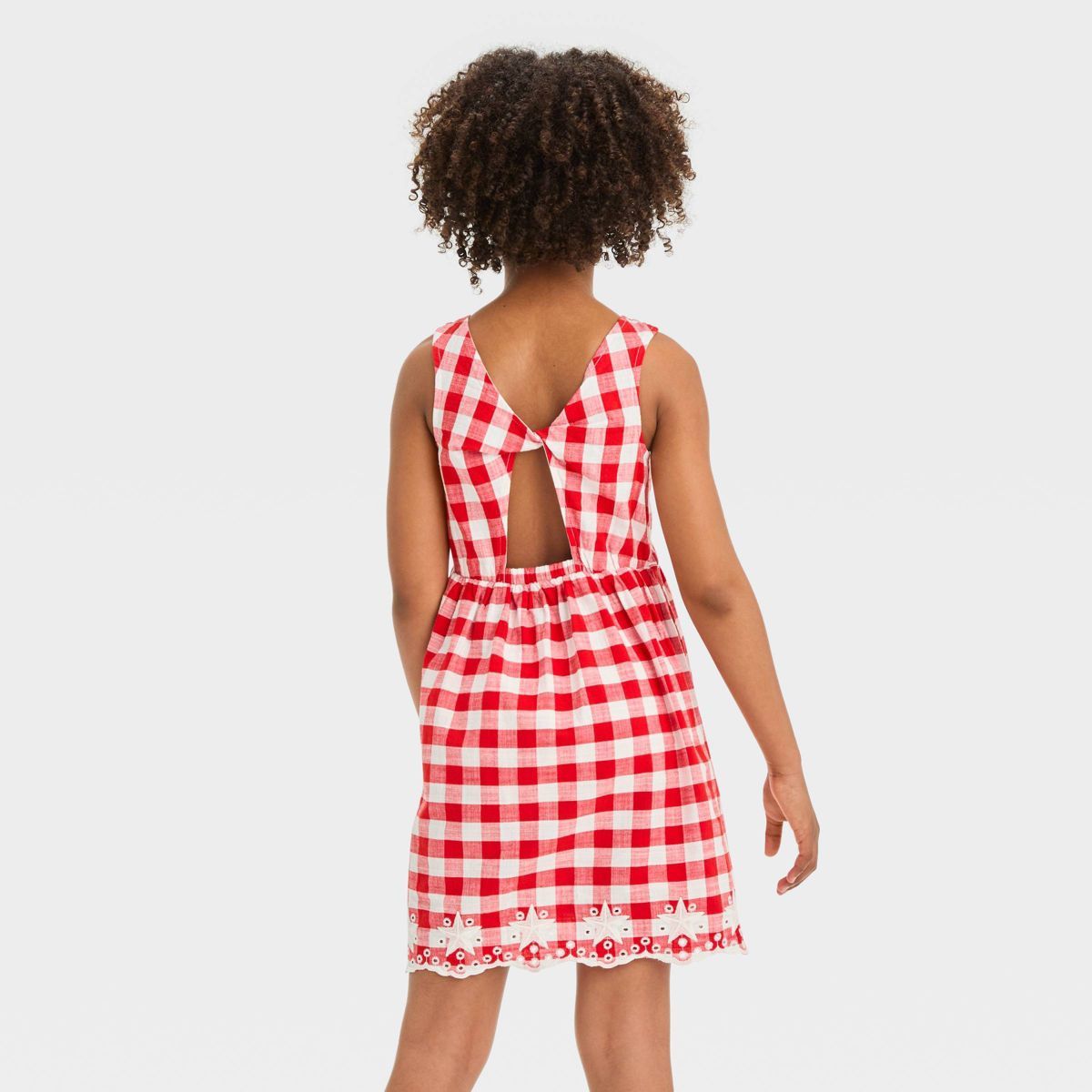 Girls' Sleeveless Twist Back Embroidered Gingham Americana Dress - Cat & Jack™ Red/White XL | Target