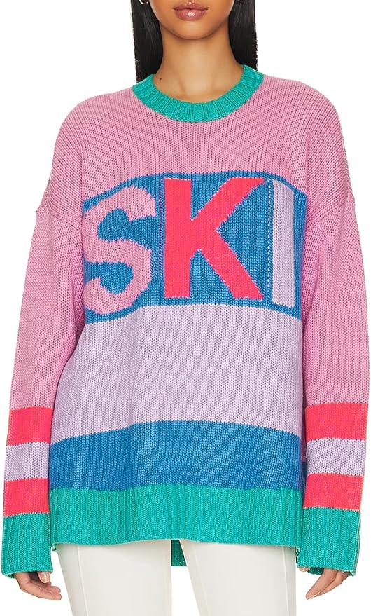 Saodimallsu Womens Color Block Oversized Sweater Ski Print Fall Trendy Crew Neck Long Sleeve Pull... | Amazon (US)