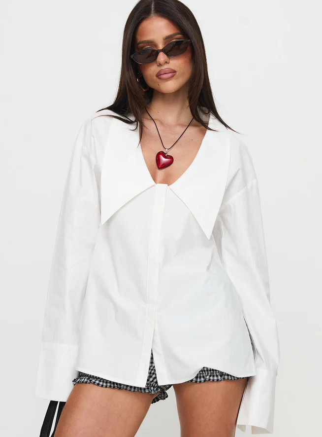 Calistoga Deep Collar Shirt Ivory | Princess Polly US