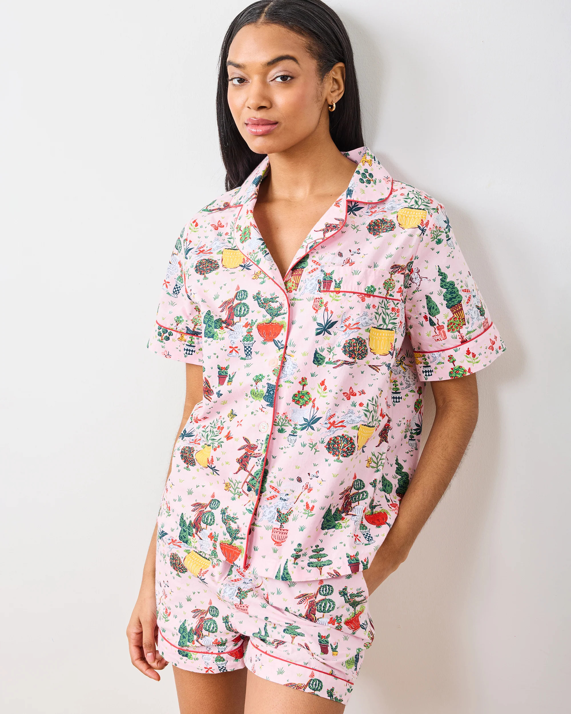 Rabbit Topiary - Short PJ Set - Easter Pink | Printfresh