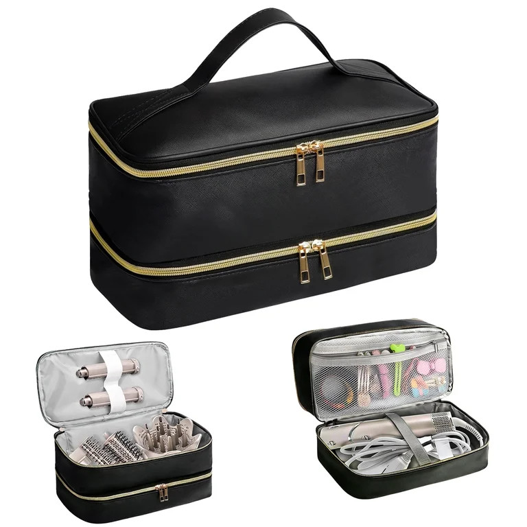 Yalumo Hair Tools Travel Bag, Double Layer Travel Carrying Case for Hair Dryer, Waterproof PU Lea... | Walmart (US)