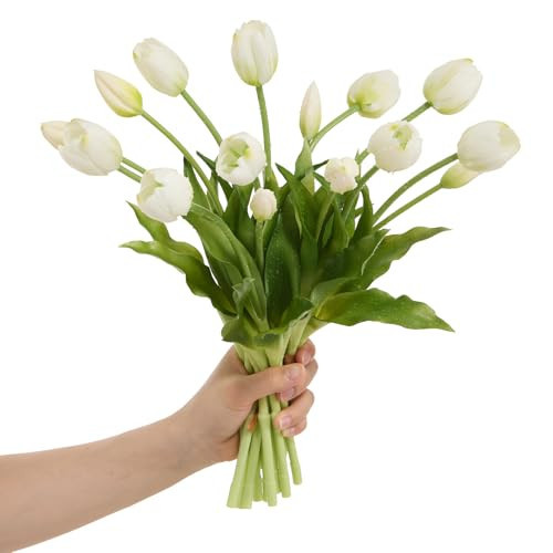 Amore Florals 15 Pcs White Tulips Artificial Flowers Faux Tulips Real Touch Latex Fake Flower Bouquet for Spring Wedding Home Décor Centerpiece Arrangements | Amazon (US)