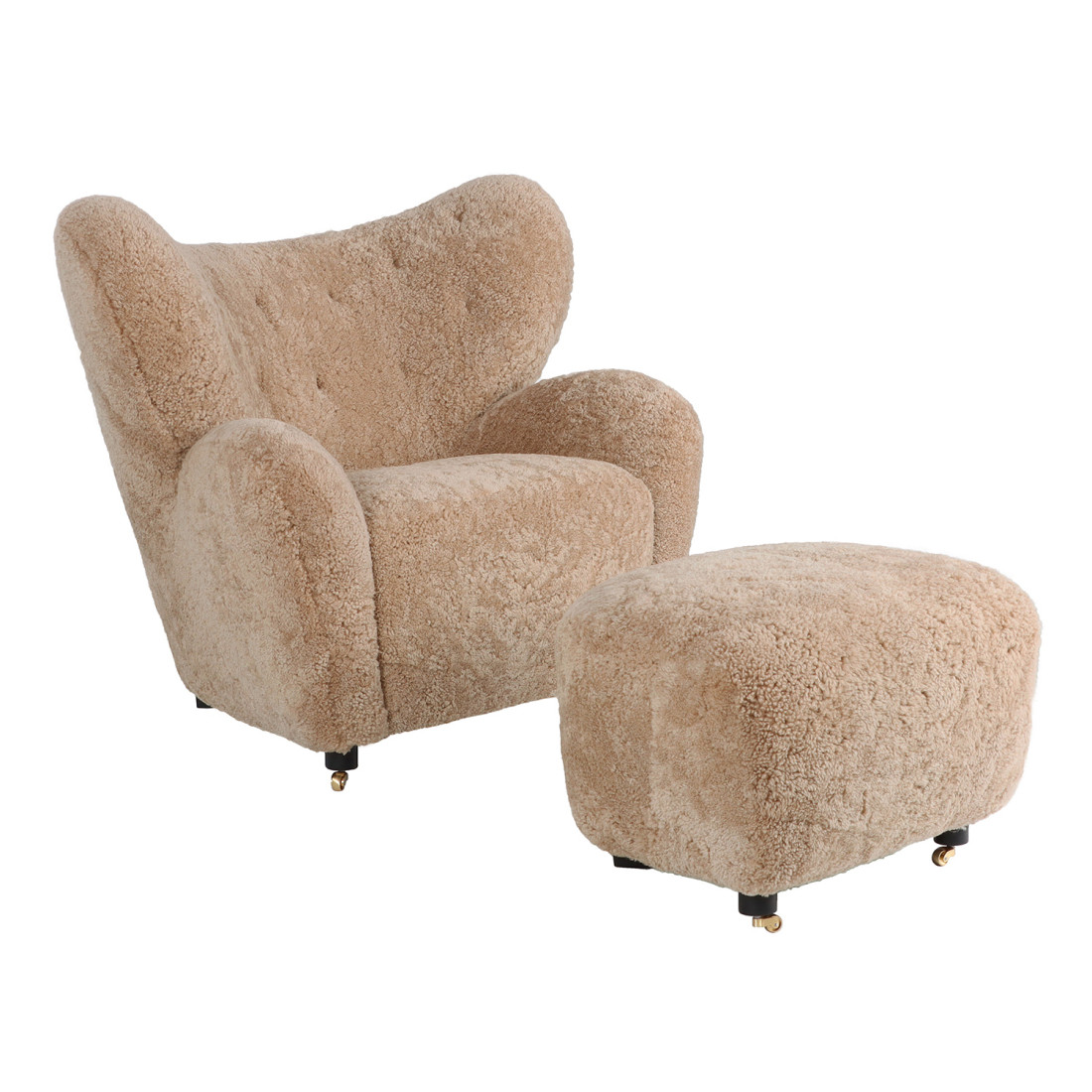 Flemming Lassen The Tired Man Lounge Chair & Footstool in Genuine Sheepskin-Cocoa Nib | Eternity Modern
