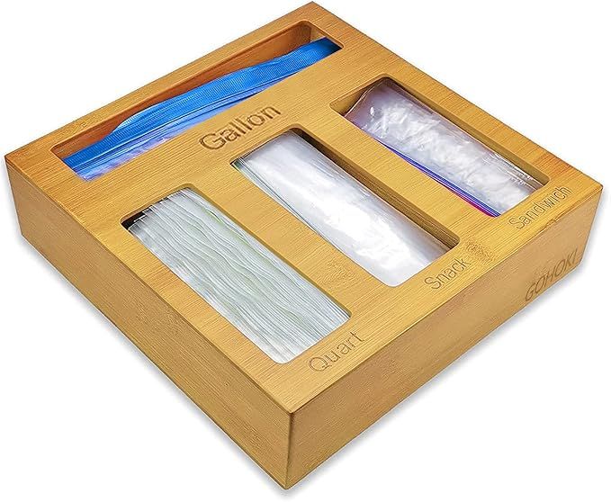 GoHoKi Ziplock Bag Storage Organizer for Kitchen Drawer, Bamboo Food Storage Ziploc Bags Baggie O... | Amazon (US)