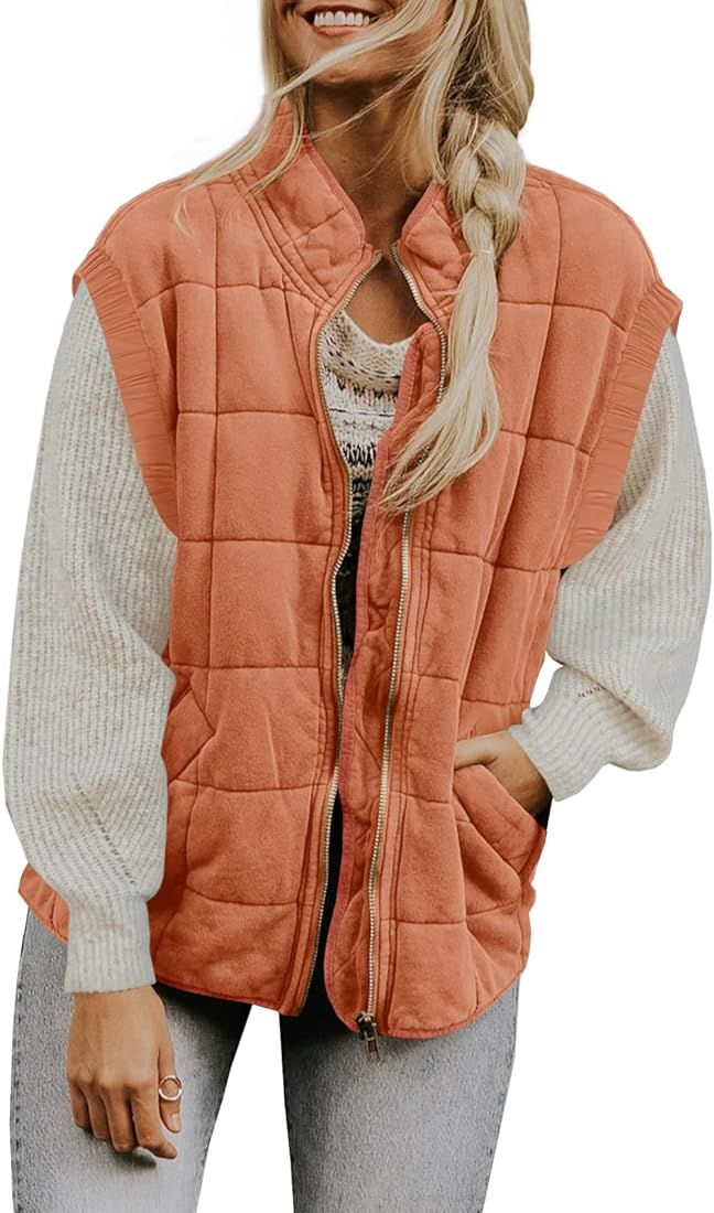 Womens Dolman Lightweight Quilted Sleeveless Jackets Zip Up Stand Collar Warm Winter Vest Outwears | Amazon (US)