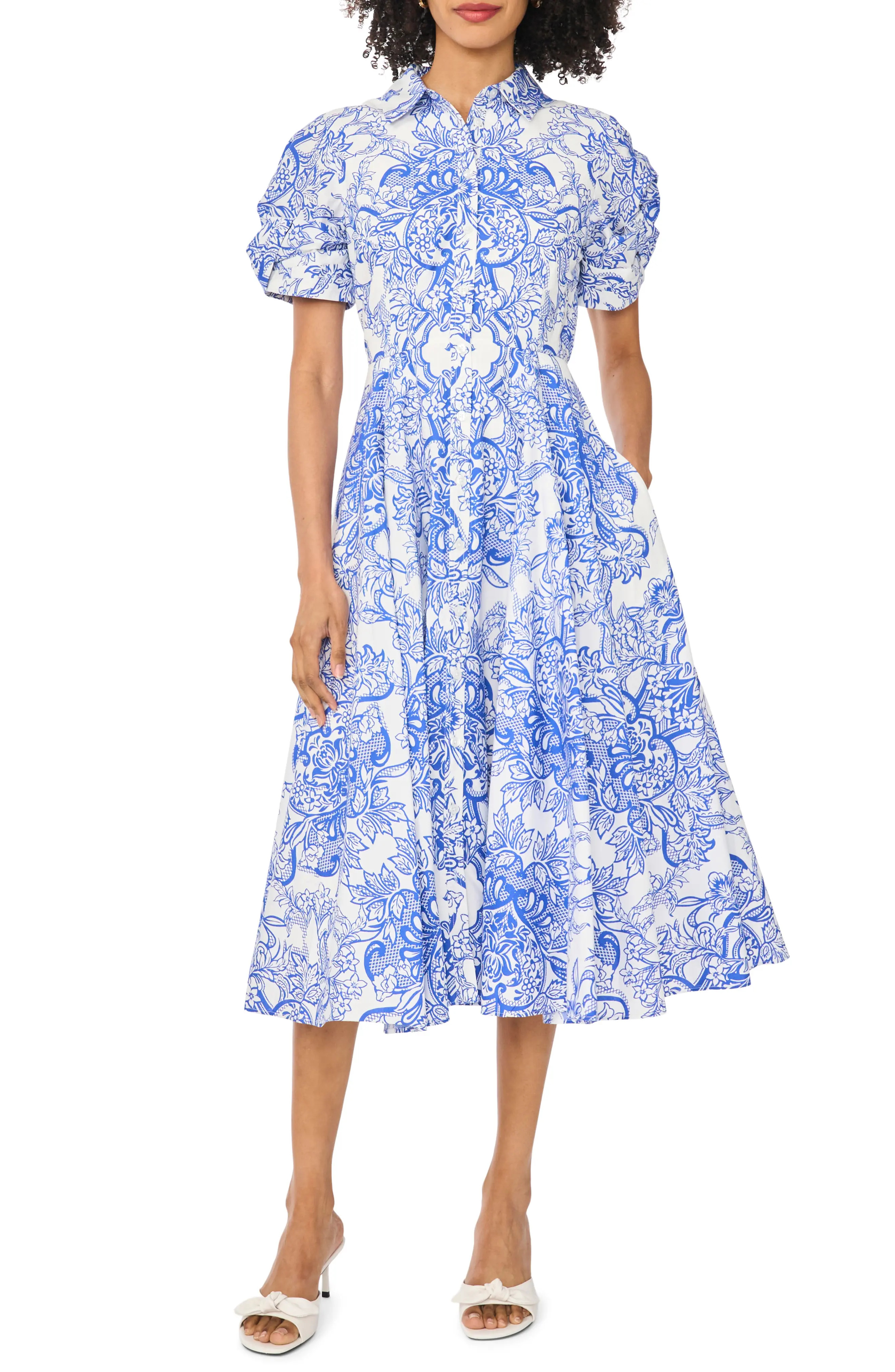 Ted Baker Floral Short Sleeve Cotton Fit & Flare Shirtdress (Women) | Nordstromrack | Nordstrom Rack