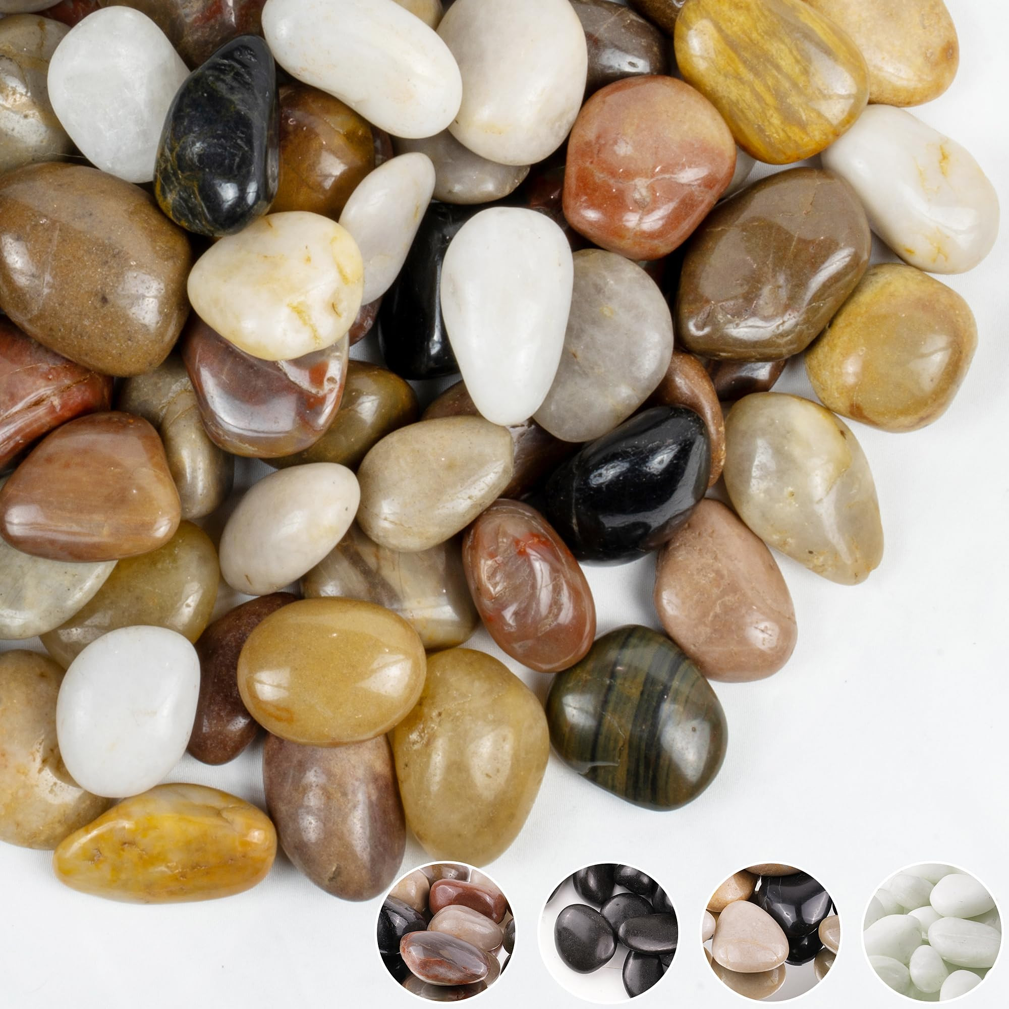 10lbs Pebbles for Plants, 1-2Inch Mixed Color Natural River Rocks for Aquarium, High Polished Dec... | Amazon (US)