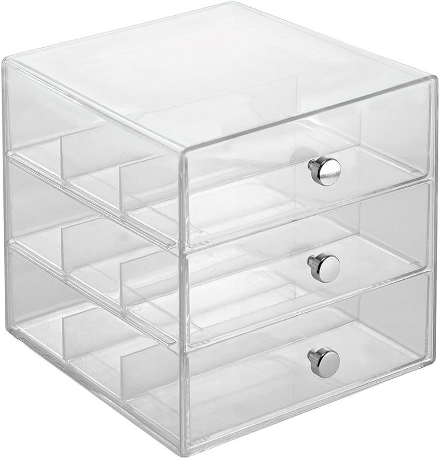 iDesign Plastic Divided 3-Drawer Vanity & Countertop Organizer – 7" x 6.5" x 6.5”, Clear, 353... | Amazon (US)