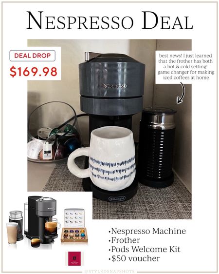 Nespresso machine on sale at @QVC!  Includes a frother, welcome kit & $50 voucher to buy coffee pods. new customers can use code HELLO20 for $20 off 

#LoveQVC #ad 

#LTKhome #LTKsalealert