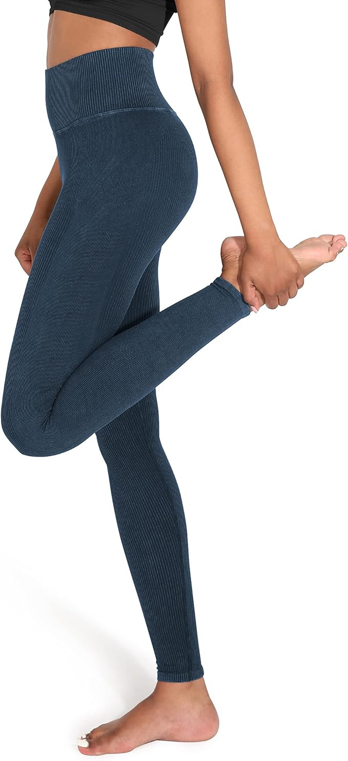 ODODOS Seamless Leggings for Women High Waisted Acid Washed Ribbed Workout Gym Yoga Pants | Amazon (US)