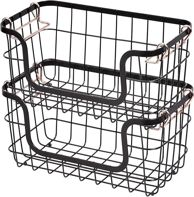 AmazonBasics Stackable Metal Storage Baskets for Kitchen or Bathroom | Amazon (US)