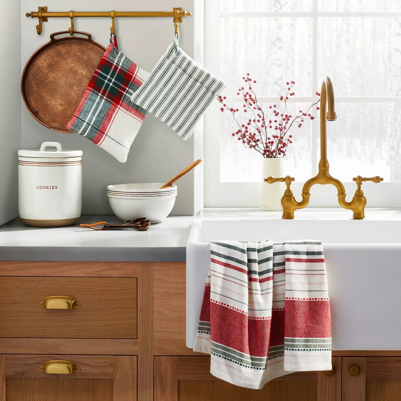 Decorative Multi Stripe Flour Sack Kitchen Towel Red/Green - Hearth &#38; Hand&#8482; with Magnol... | Target