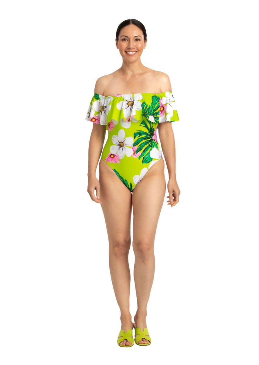 Bellagio Off Shoulder Flounce One Piece Suit (BG-325) | Tara Grinna