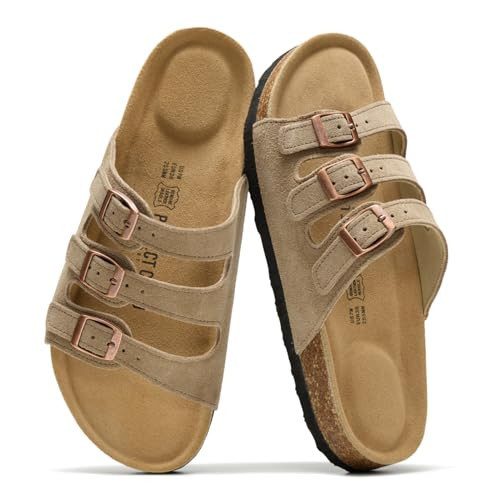 Project Cloud 100% Genuine Leather Summer Sandals for Women 2026 - Memory Foam & Cork Footbed Beach Vacation Essentials Womens Sandals Comfortable Slides for Women Footwear (Capri,TAUPSUEDE,8.5) | Amazon (US)