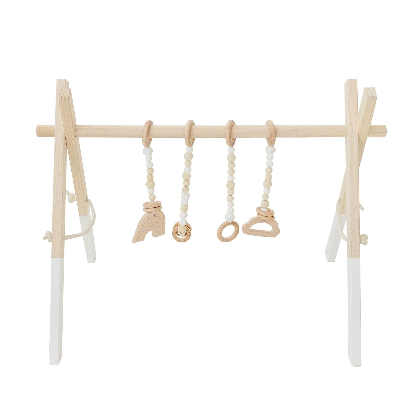 Natural Wooden Play Gym with White Toys | Project Nursery