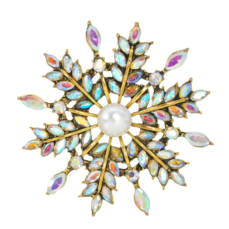 Gyn&Joy Shine Ab Crystal Rhinestones Flower Floral Wedding Christmas Gold Snowflake Brooch | Walmart (US)
