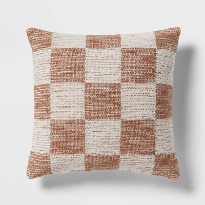 18"x18" Modern Woven Checkerboard Square Decorative Pillow Light Brown - Threshold™: Cotton Jac... | Target