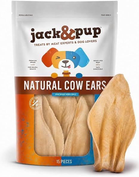 Jack&Pup Cow Ears for Dogs (15 Pack) – Natural Whole Cow Ears, Single Ingredient Dog Treats, Th... | Amazon (US)