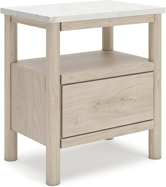 Signature Design by Ashley Cadmori Casual Faux Marble Tabletop 1 Drawer Nightstand with Open Shel... | Amazon (US)