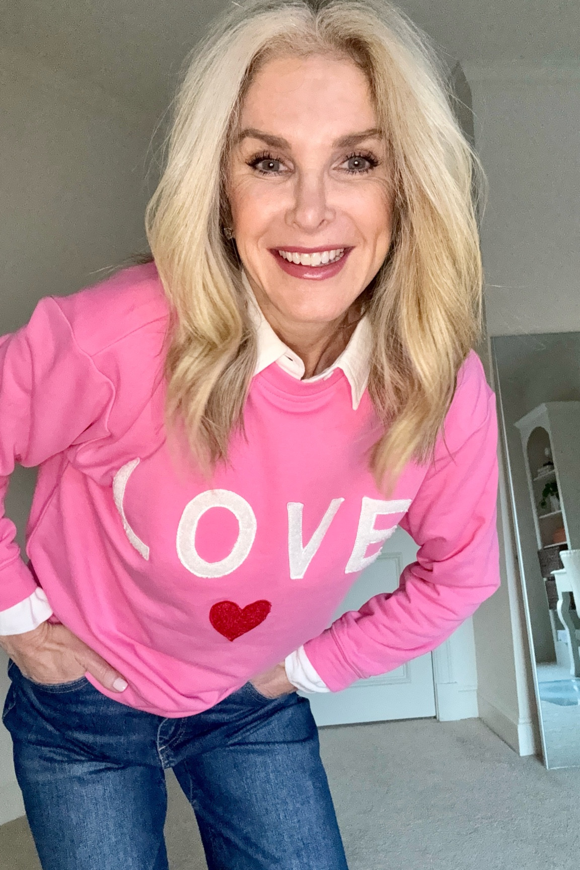 Super cute crew neck and blouse for Valentine’s Day! Size S. Jeans fit TTS

#LTKStyleTip #LTKFindsUnder100 #LTKSeasonal