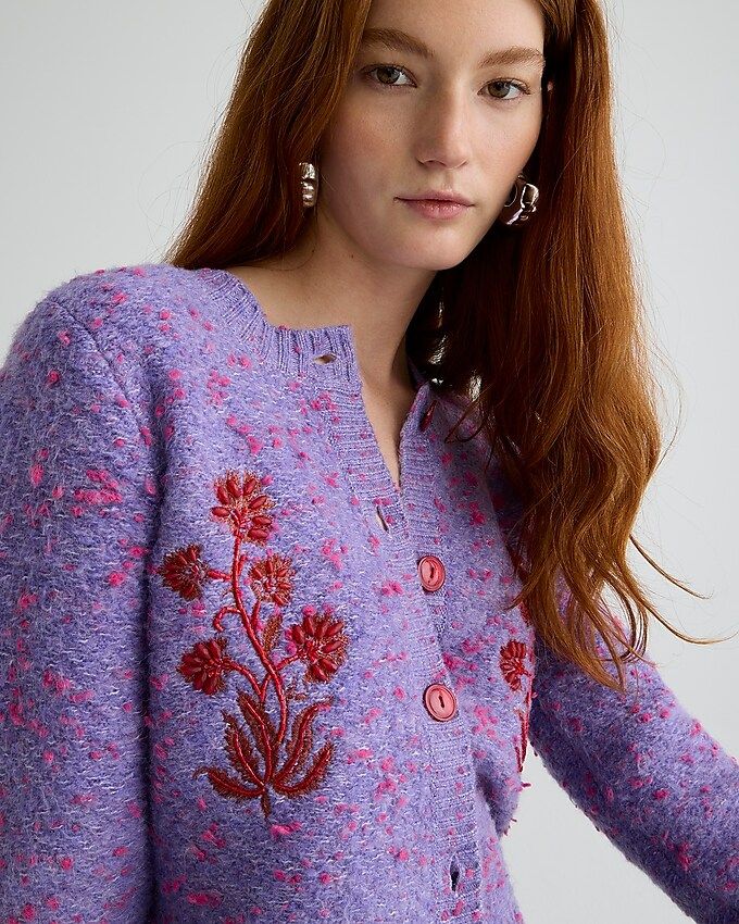Sequin embroidered cotton bouclé cardigan sweater | J.Crew US