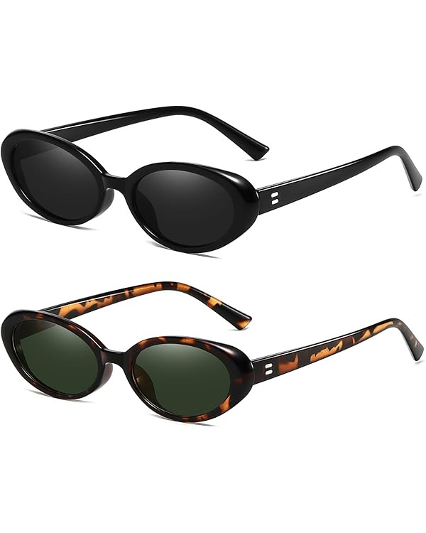 Retro Oval Sunglasses for Women Men Fashion Small Oval Sunglasses 90s Vintage Shades | Amazon (US)