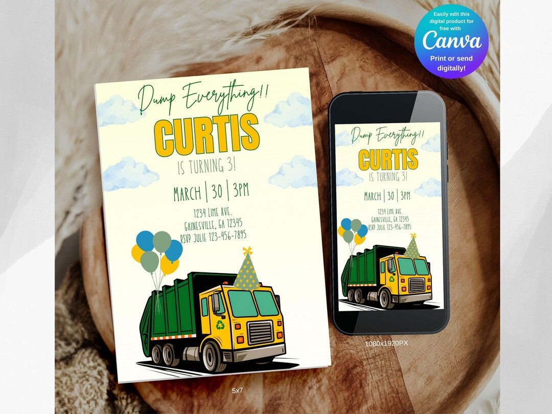 Editable Dump Everything Digital Invitation, Trash Bash Invitation, Garbage Truck Birthday Invita... | Etsy (US)