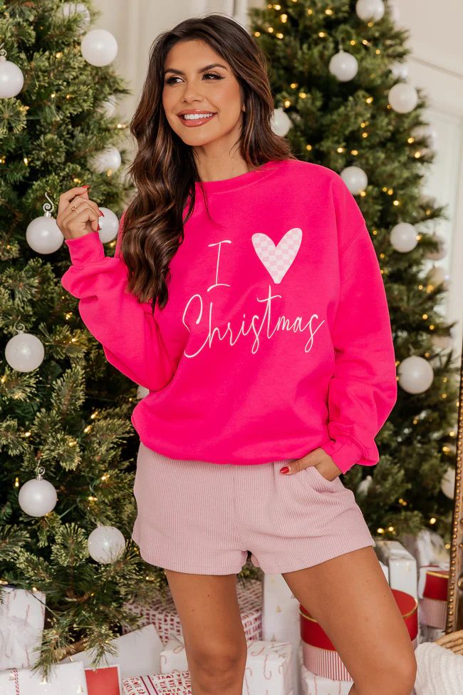 I Heart Christmas Hot Pink Graphic Sweatshirt | Pink Lily