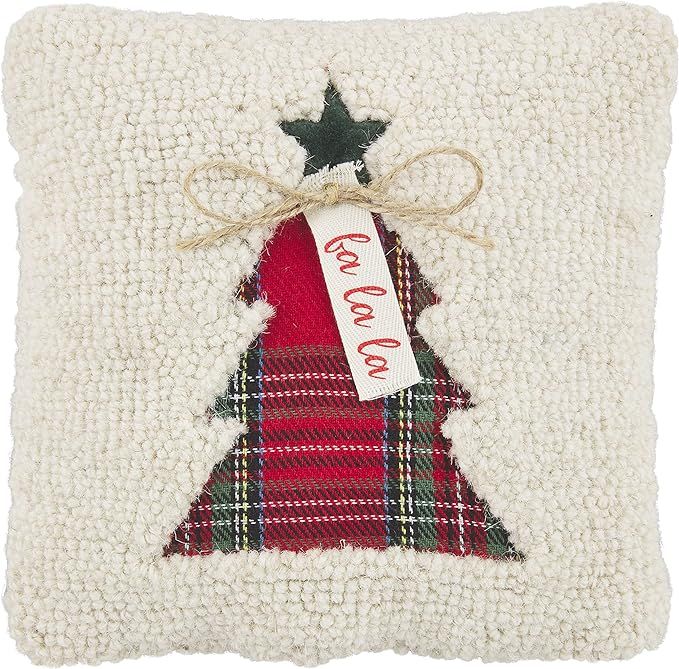 Mud Pie Christmas Mini Hook Wool Pillow, 8" x 8", Tree 103 Count | Amazon (US)