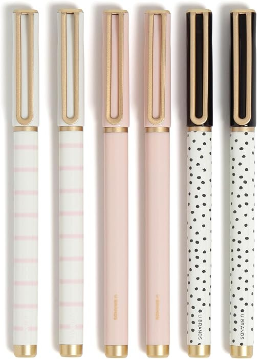 U Brands Catalina Felt Tip Pens, Set of 6 Black Ink Pens, Dots and Stripes, Medium (0.7 mm) Point | Amazon (US)