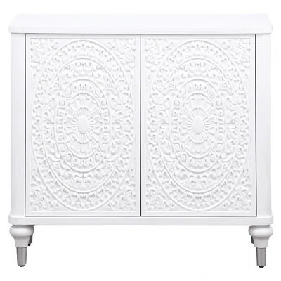 Angus White 2-Door Mandala Accent Cabinet Distressed | Wayfair North America