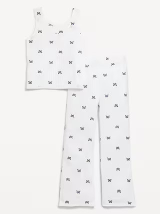 Sleeveless Ribbed Pajama Top and Flare-Leg Pants Set for Girls | Old Navy (US)