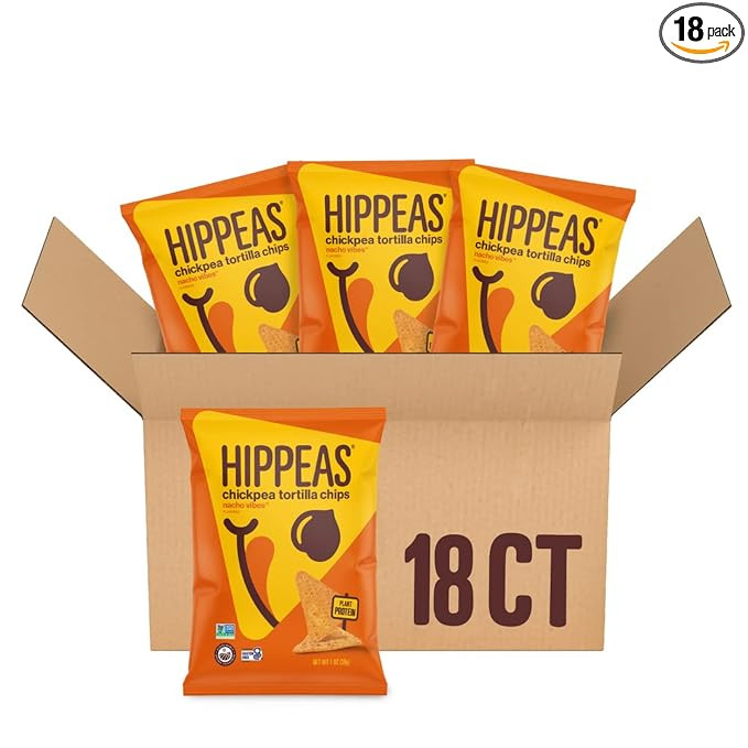 Hippeas Chickpea Tortilla Chips, Nacho Vibes, 1 Ounce (Pack of 18), 3g Protein, 3g Fiber, Vegan, ... | Amazon (US)