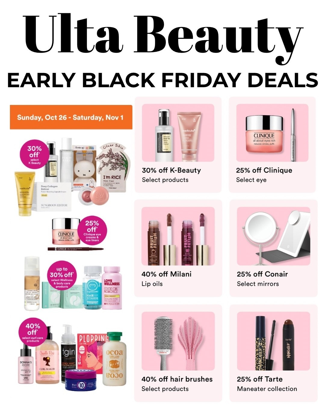 #ad The deals have begun, Besties! Shop UP TO 40% OFF during the @UltaBeauty Early Black Friday Weekly Deals Event! Week 1 of this 4 week event brings us savings on brands like Tarte, Beekman 1802, medicube, Sacheu, and so many more! Restock your must haves or pull out that gift list and get an early start! PLUS Ulta Beauty Rewards members (free to join) earn 3X points, Platinum members earn 4X points, and Diamond members earn 5X points on qualifying purchases and services!

#ultabeauty #ulta

#LTKGiftGuide #LTKHoliday #LTKSaleAlert